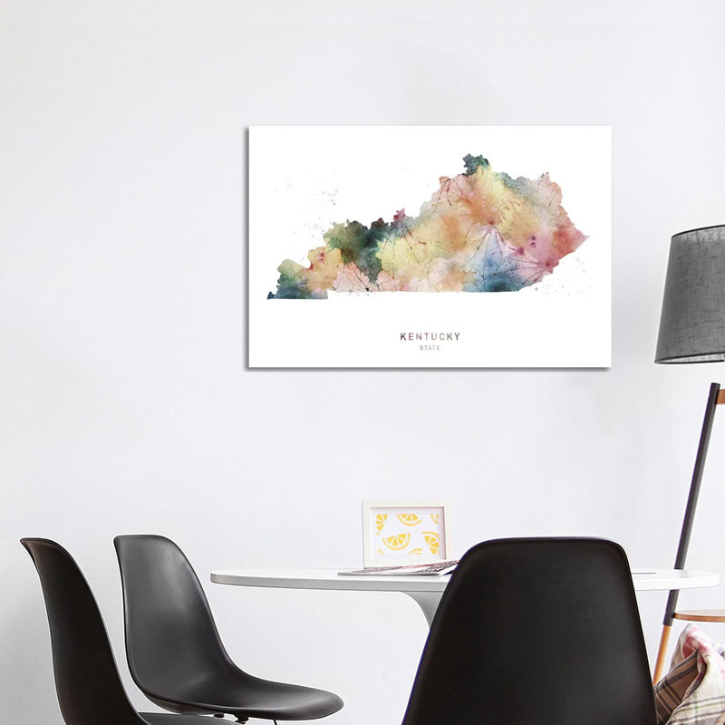 Kentucky Watercolor State Map - reproduction sur toile tendue, H 26 po x l 40 po x 1,5 po