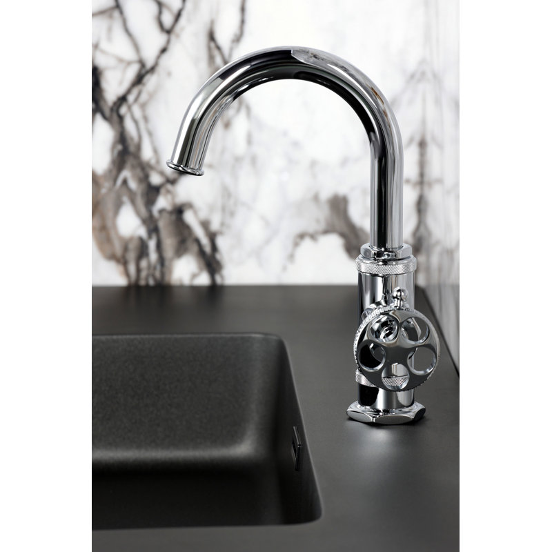 Robinet de salle de bain 1 poignée à fixation sur le comptoir avec poignée moletée et bonde à poussoir Kingston, Chrome poli