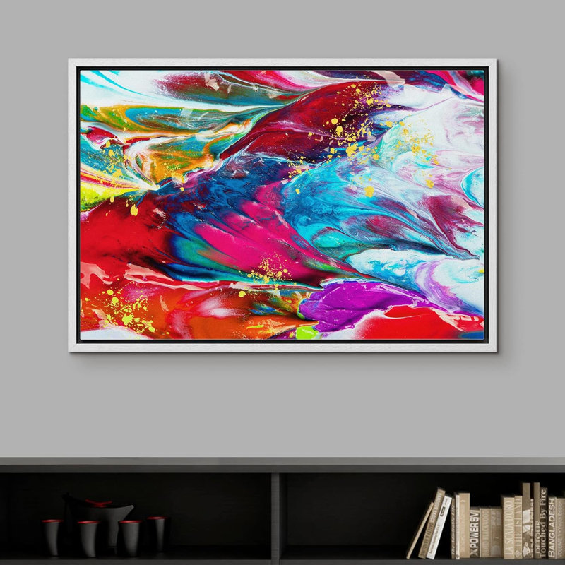 «Vibrant 1970s Lava Lamp Paint Stroke Abstract Shapes Illustration Modern Art Colorful» sur, Blanc, H 24 po x l 36 po