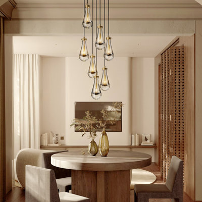 7-Lights Raindrop Solid Thick Glass Pendant light