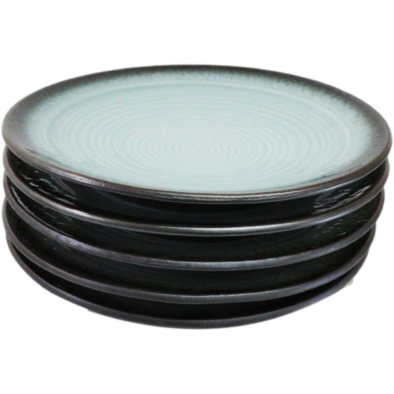 Ensemble de 5 grandes assiettes plates rondes en céramique bleu ciel Seikai