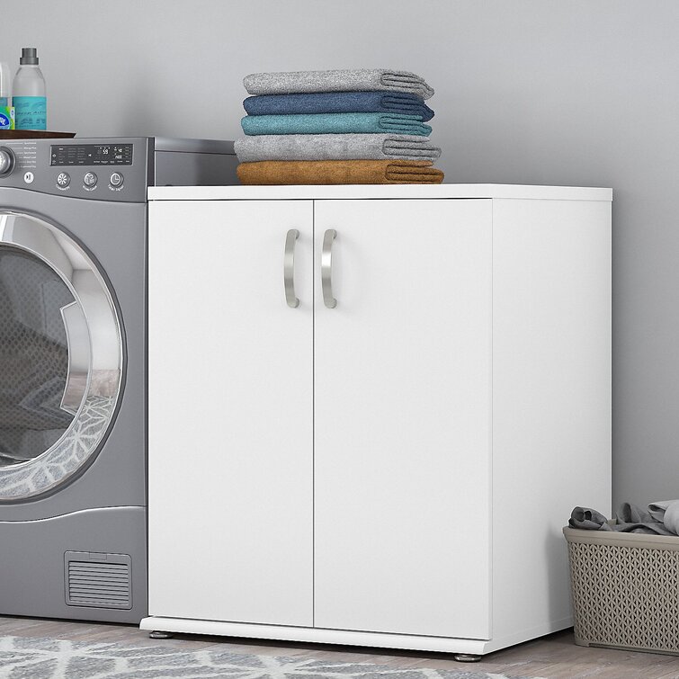 Bush Business Furniture Universal Laundry Room Storage Cabinet with Doors and Shelves White