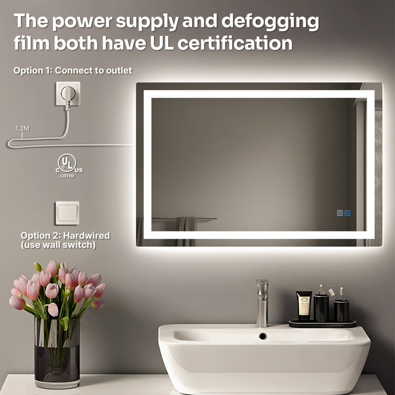 Miroir de salle de bain à DEL avec antibuée, éclairage réglable et mémoire intelligente, 36 po x 36 po