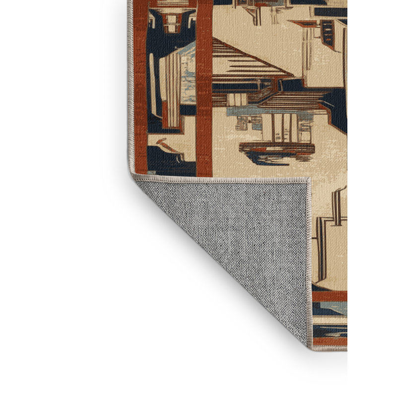 Tapis art déco brun lavable à la machine, Rectangulaire 8 pi x 10 pi