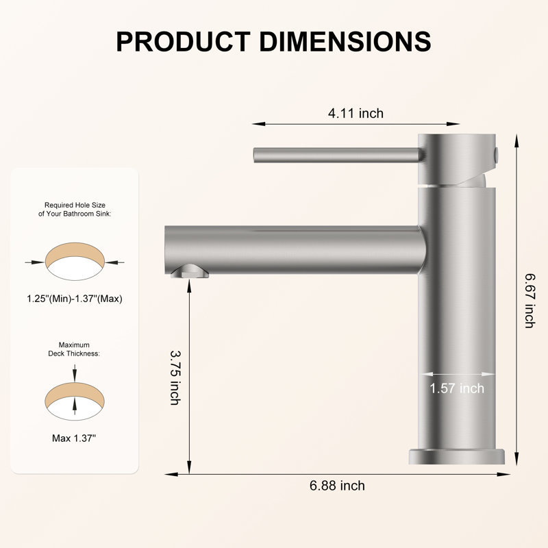  Veil  Single-Hole Single-handle Bathroom Faucet with Drain Assembly, Brushed Nickel