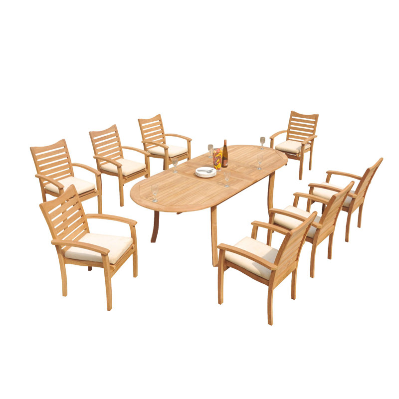 Outdoor 11 - Piece Teak Dining Set, 105" x 40" x 31.5", 8