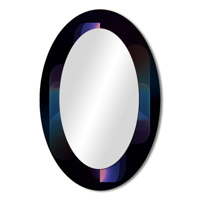 Retro Purple Geometrics On Minimal Black - Abstract Oval Decorative Mirror On Metal