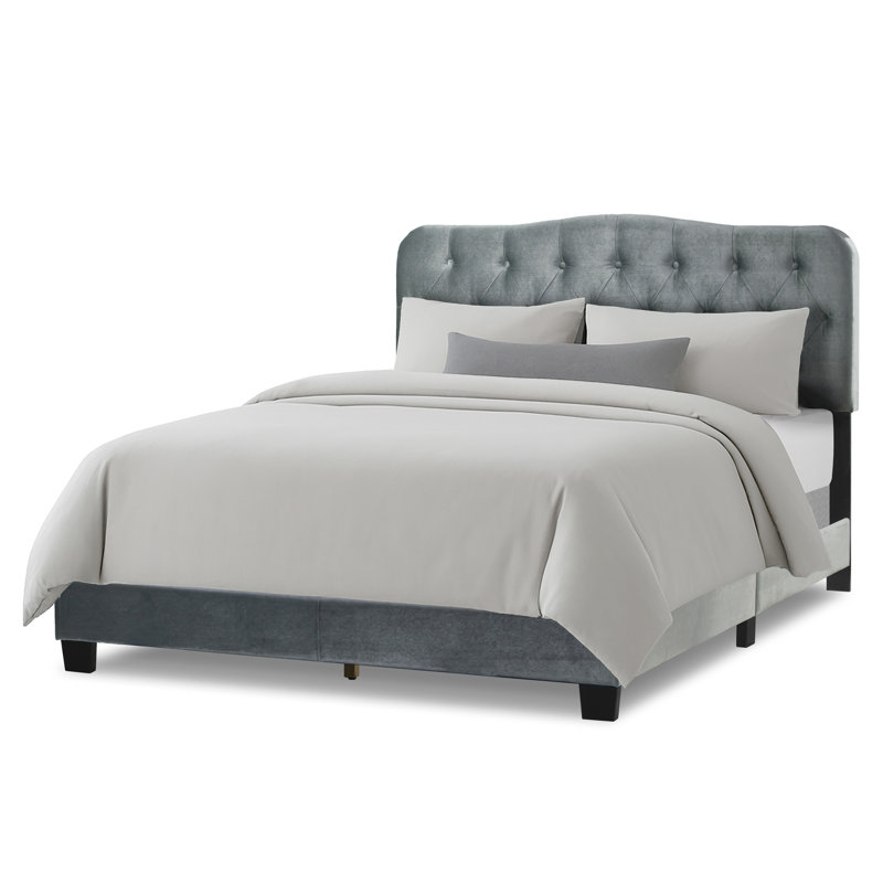 Upholstered Standard Bed, Silver Gray Velvet, Queen