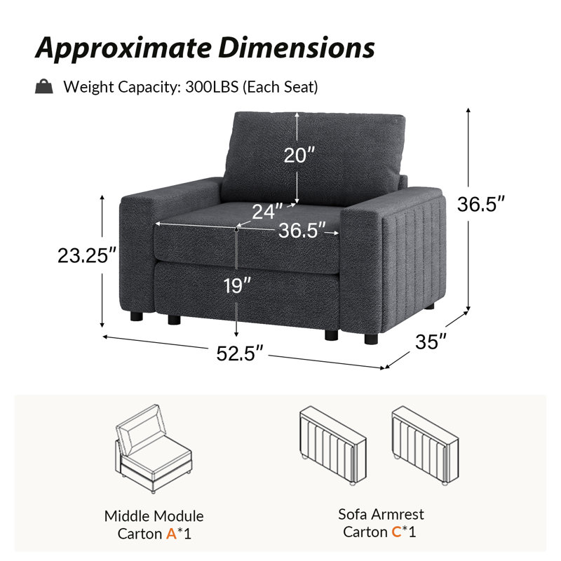 Fauteuil d'appoint surdimensionné 52 po Grandon, Gris