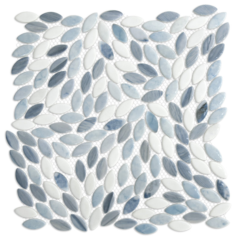 11.1" x 11.4 Matte Flower Recycled Glass Floor & Wall Mosaic Tile, Beige Mixed