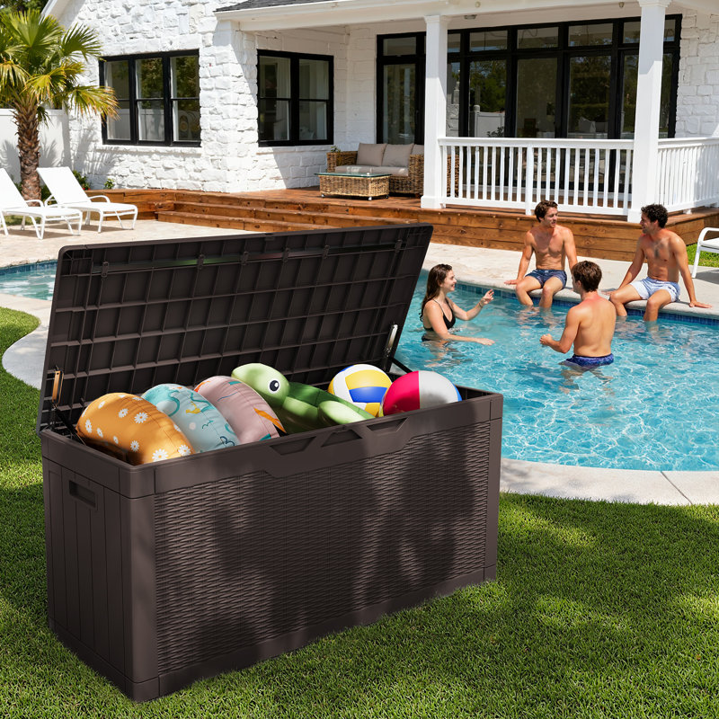 100 Gallons Water Resistant Resin Lockable Deck Box, Brown