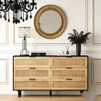 59.06"6-Drawers Rattan Storage Cabinet Rattan Drawer