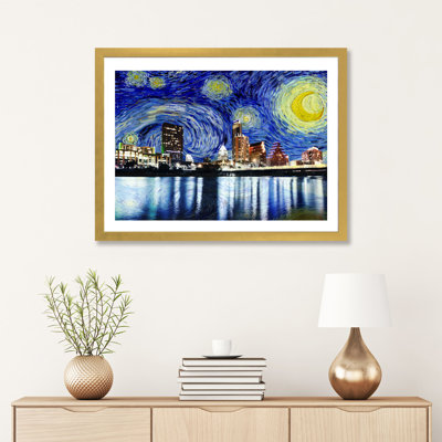 Austin, Texas Starry Night Skyline - impression d'art graphique