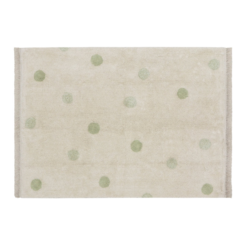 Hippy Hand Tufted Cotton Polka Dots Area Rug in Green/Beige