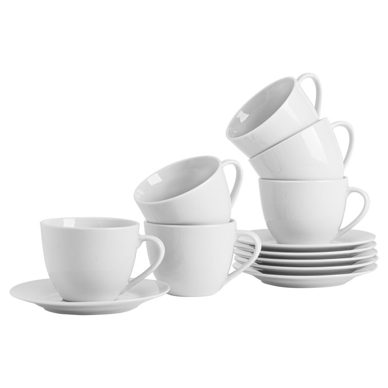 Argon Tableware - Classic White Cappuccino Cup & Saucer Set - 320ml - White