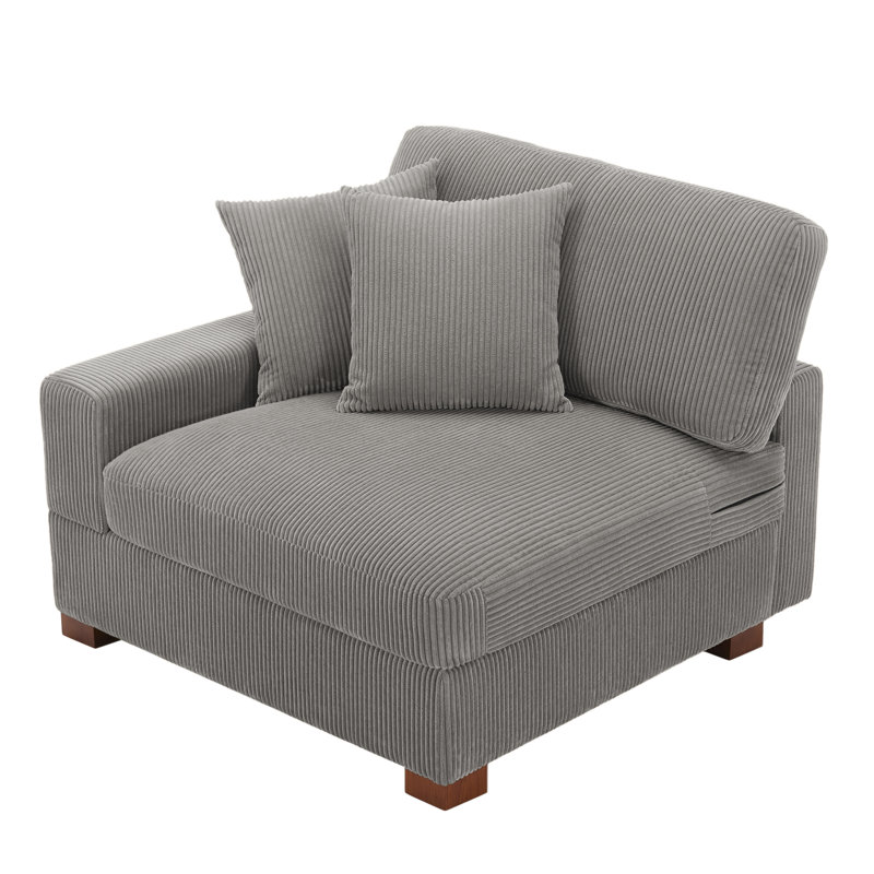 Upholstered Armchair, Light Grey Corduroy