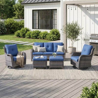 5 Piece Patio Conversation Sets - Wicker Patio Furniture Sets With Outdoor Swivel Rocker Chairs Outdoor Couch Perfect For Deck Patio Backyard