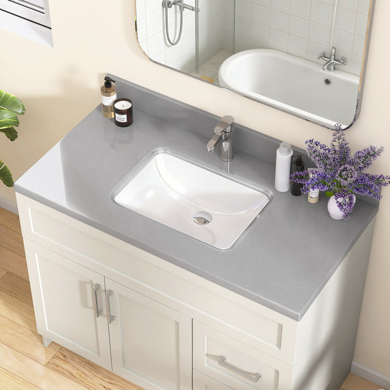 Évier de salle de bain encastré en céramique 42 po x l 22 po x 42 po avec comptoir et comptoir Dosseret en H et trou de robinet pré-percé simple