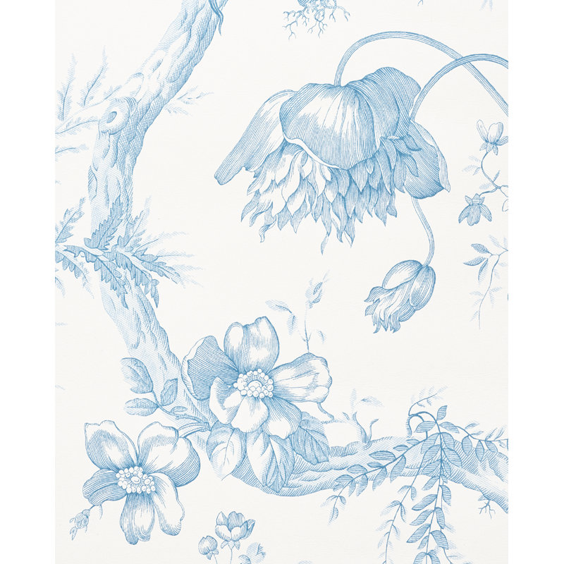 Papier peint Toile De Fleurs, Bleu faïence