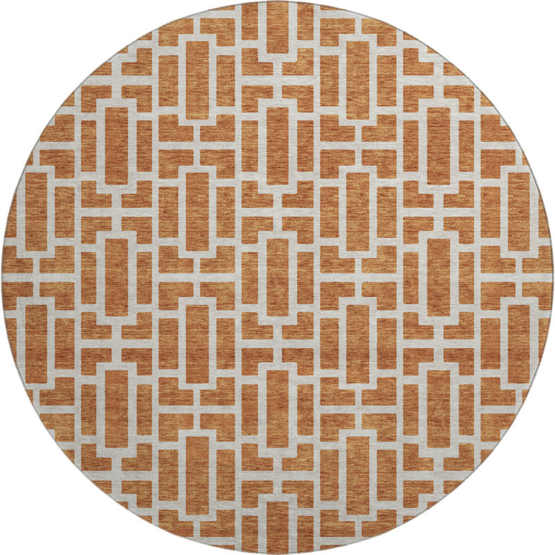 Premium Machine Washable Prisco Terracotta Rug, Round 8'