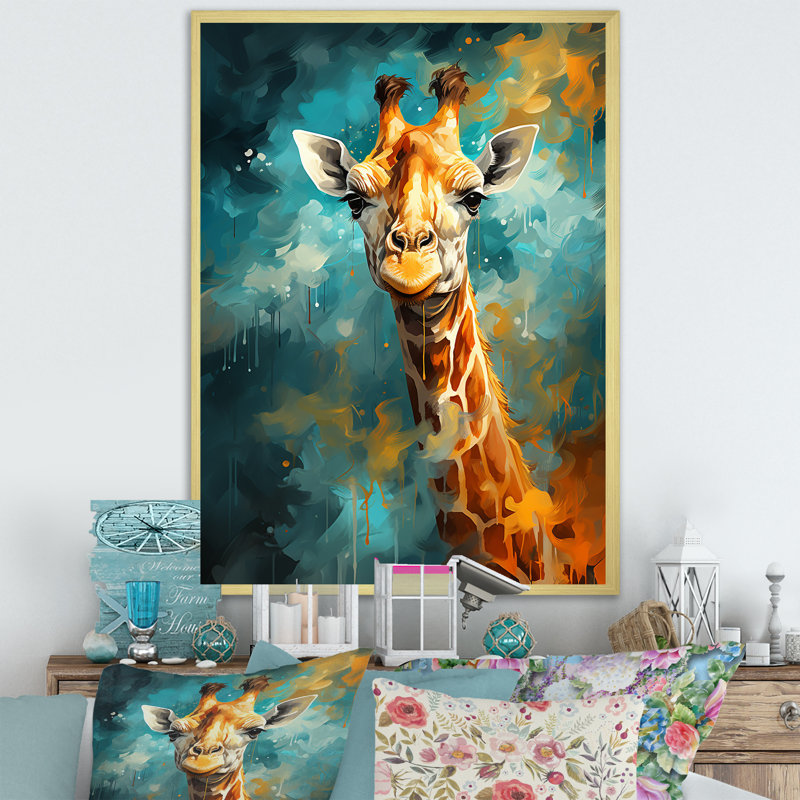 Pop art, portrait de girafe IV sur toile, H 32 po x l 16 po x P 1 po, Cadre doré simple
