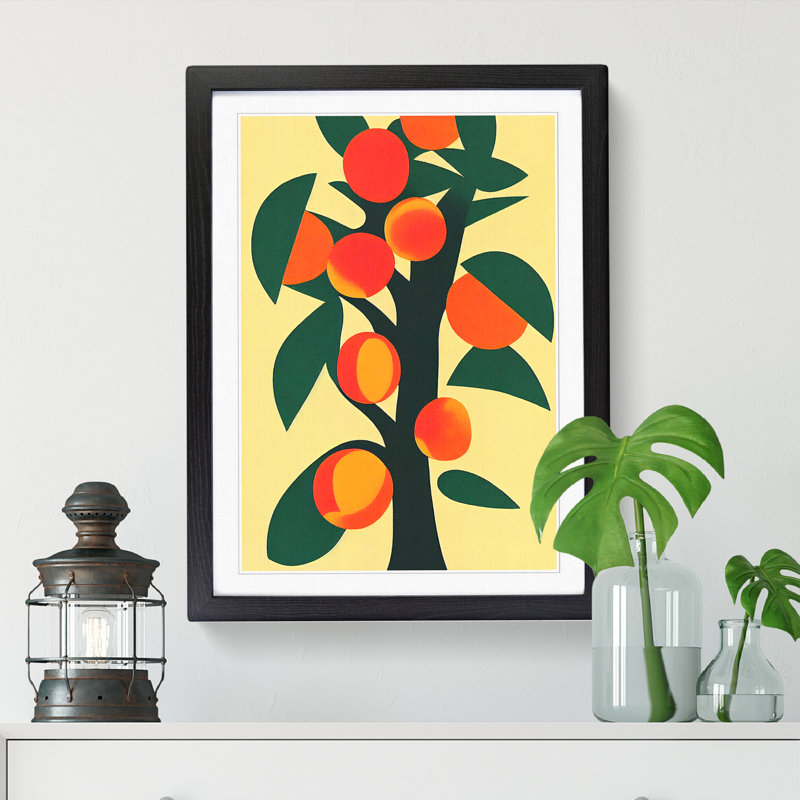 FRM-V0523-26X Abstract Peach Tree - Single Picture Frame Print, Black Framed, 64cm H x 46cm W x 2cm D
