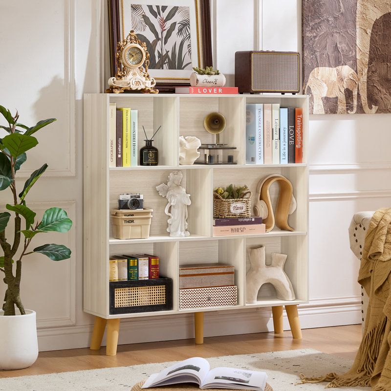 8 Cube Book Shelf,3 Tier Bookshelf With Legs, Modern Open Storage Organizer,Boho Bookcase,Display Cabinet Shelf Free Standing Bookshelves For Bedroom,Living Room,Office