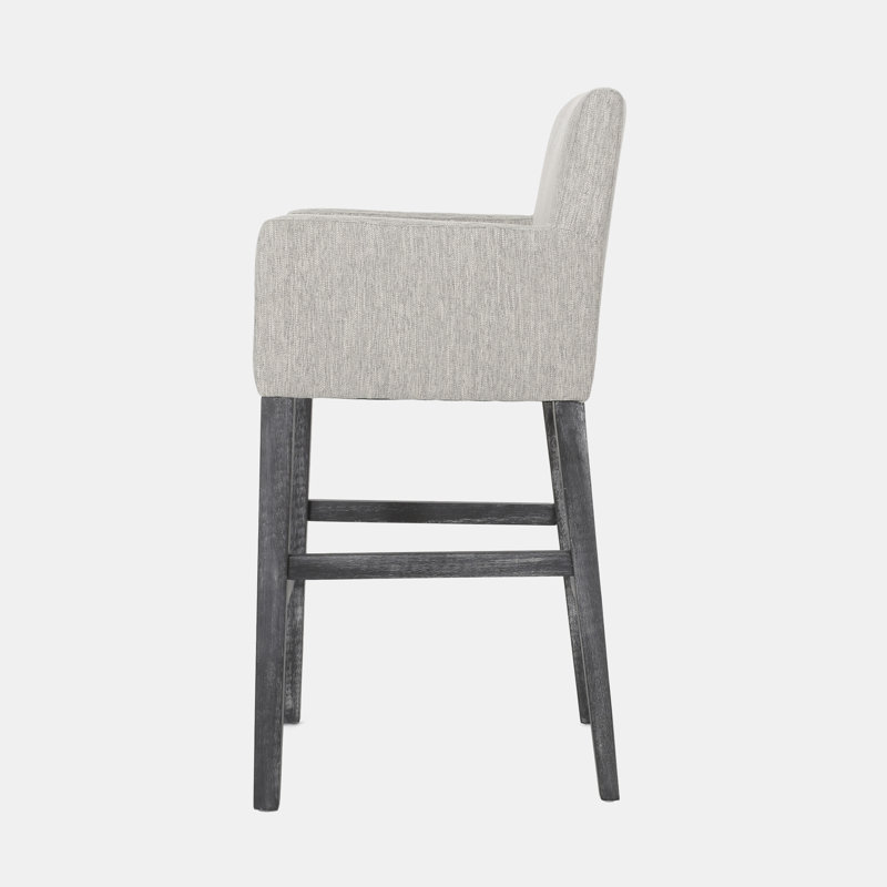 Upholstered Bar stool with armrest and footrest, Light Gray, 1