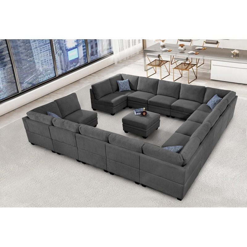 Corduroy Sectional Symmetrical, Grey Corduroy