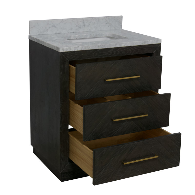 Ensemble de meuble-lavabo simple 30 po avec comptoir en chêne foncé Rumalda, Chêne foncé