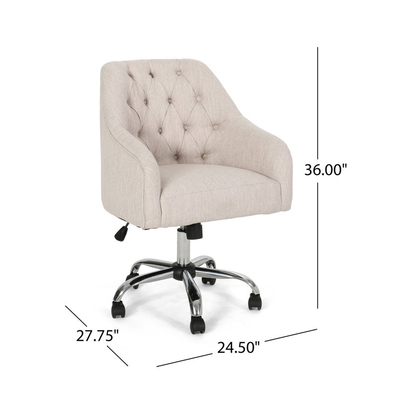 Nysa Swivel Office Chair, Tufted Beige Fabric, Chrome Steel, Beige