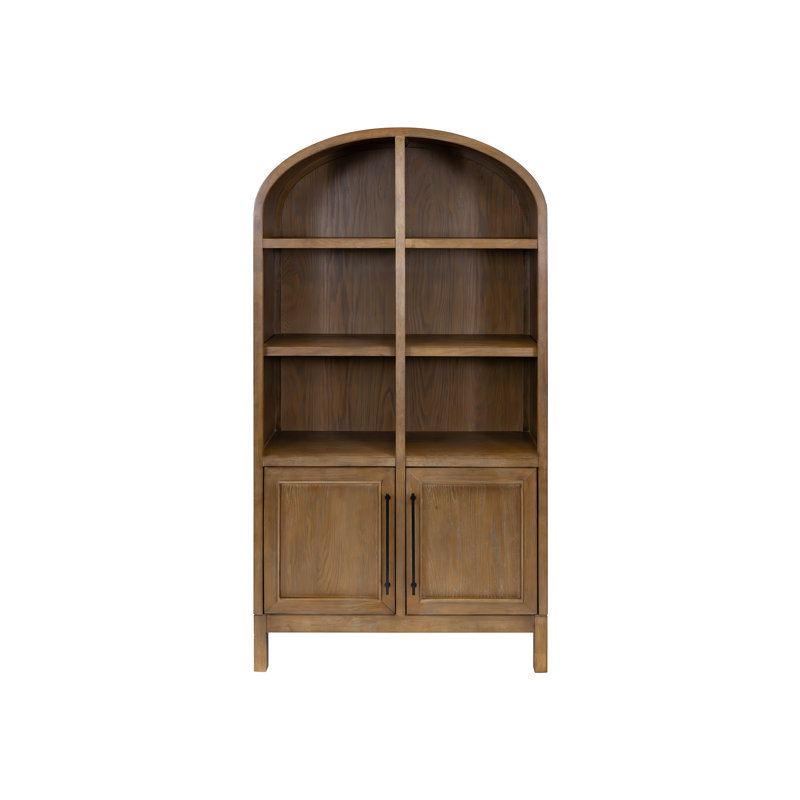 Modern Wood Arched Display Cabinet/Bookcase, Office Shelving, Storage Cabinet, Fully Assembled, Brown, Brown