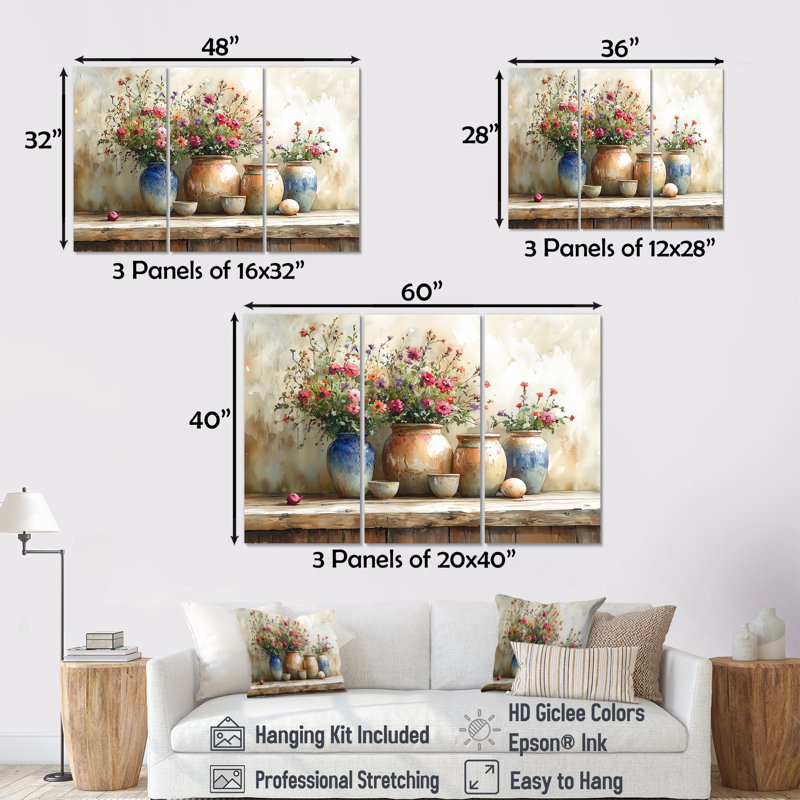 Ensemble de salon Farm Pottery Earthy Treasures II - Boho Pottery, Toile tendue, H 40 po x l 60 po x P 1 po