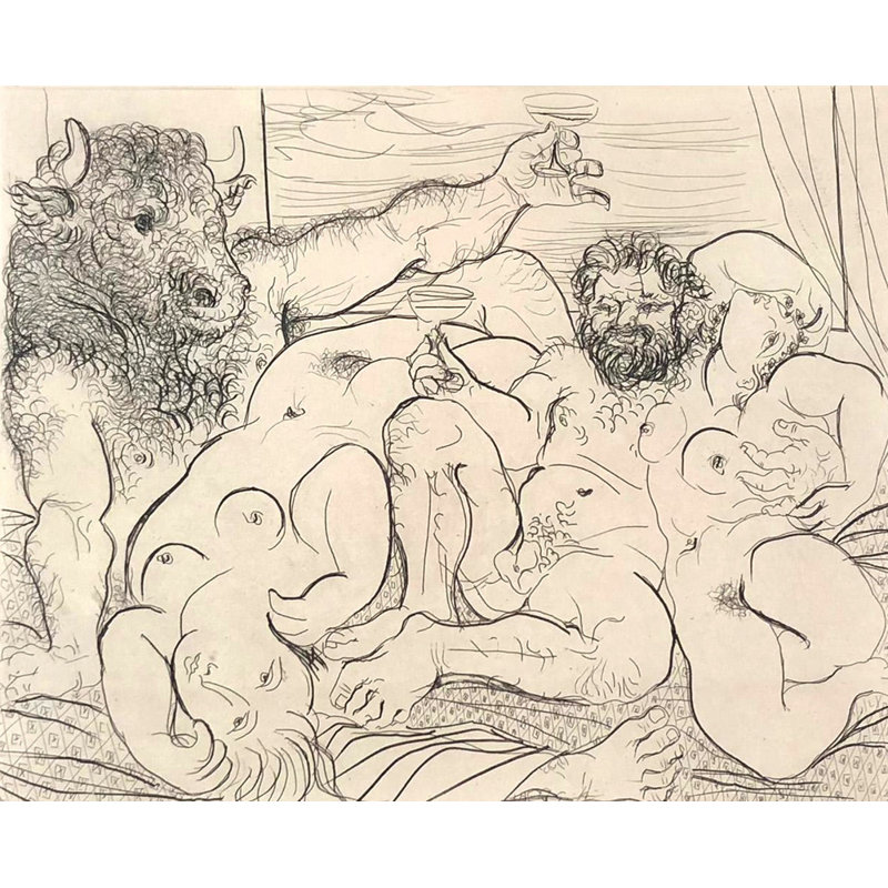 Bacchic scene with minotaur, 19" H x 24" W