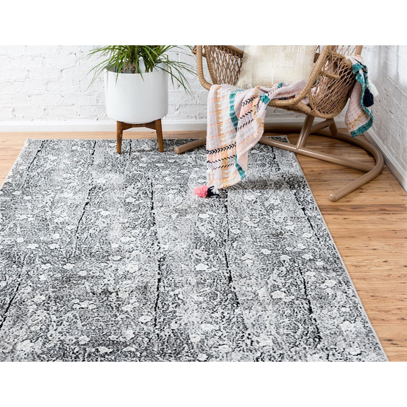 Tapis gris à motif abstraitNewberry, Rectangle 5 pi x 8 pi