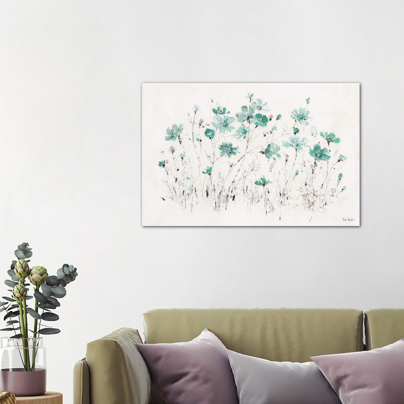 Wildflowers Turquoise I by Lisa Audit - Wrapped Canvas Painting, 101.6 cm H x 66.04 cm W x 3.175 cm D