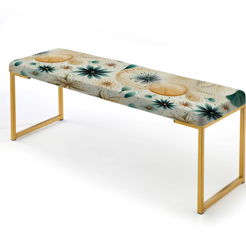 Coastal Neutrals Boho Collage - Coastal Upholstered Gold Bench
