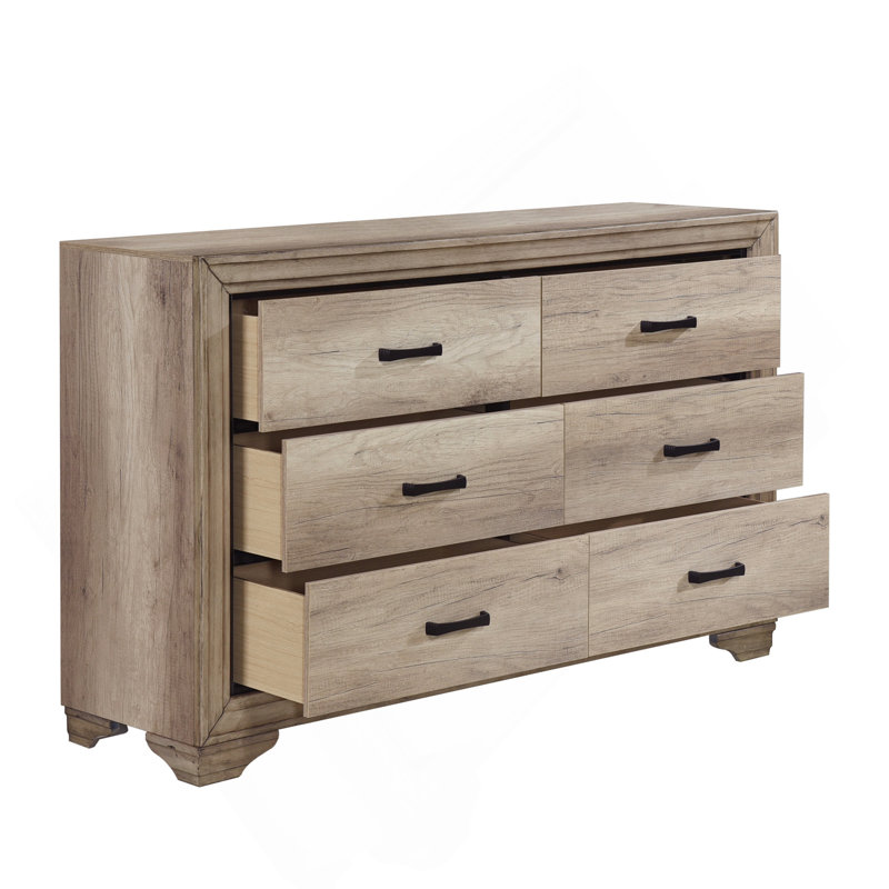 Commode 6 tiroirs 1 finition naturelle avec quincaillerie noire
