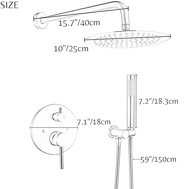 10" Round Shower Head Pressure Balanced Shower Faucet System With Handheld Spray, Polished Chrome