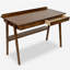 Bureau d'écriture en bois massif, bureau à domicile pour petits espaces, bureaux modernes Mid-Century avec 2 tiroirs et tablette de rangement, bureau debout avec crochets latéraux pour bureau, chambre à coucher, bureau (noyer)