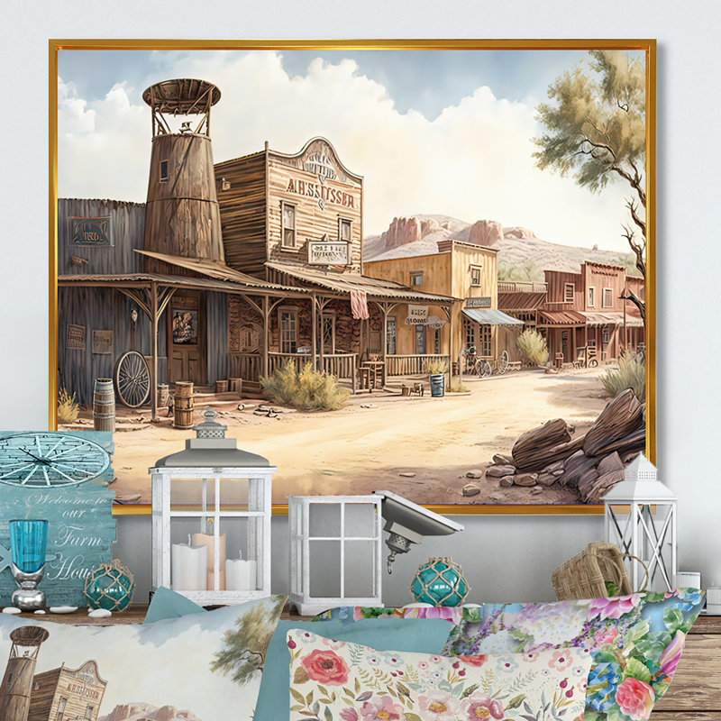 «Large Wild West Arizona Town IV», impression sur toile, H 16 po x l 32 po x P 1 po, Cadre flottant doré