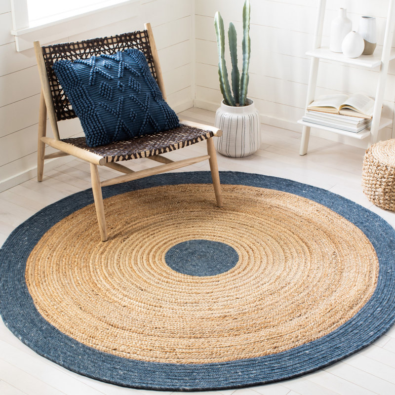 Tapis en jute / laine / coton tissé à la main Novack, Rond 4 pi