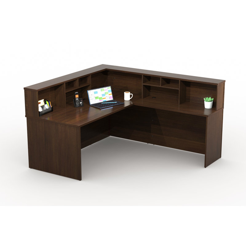 Reception Corner Office Desk Work Stations Furniture Model D76BDABCD32C4D9A909B64C6C0C11874 4Pc Group Contemporary Espresso Color. Included 4Pc Set Furniture Pieces
