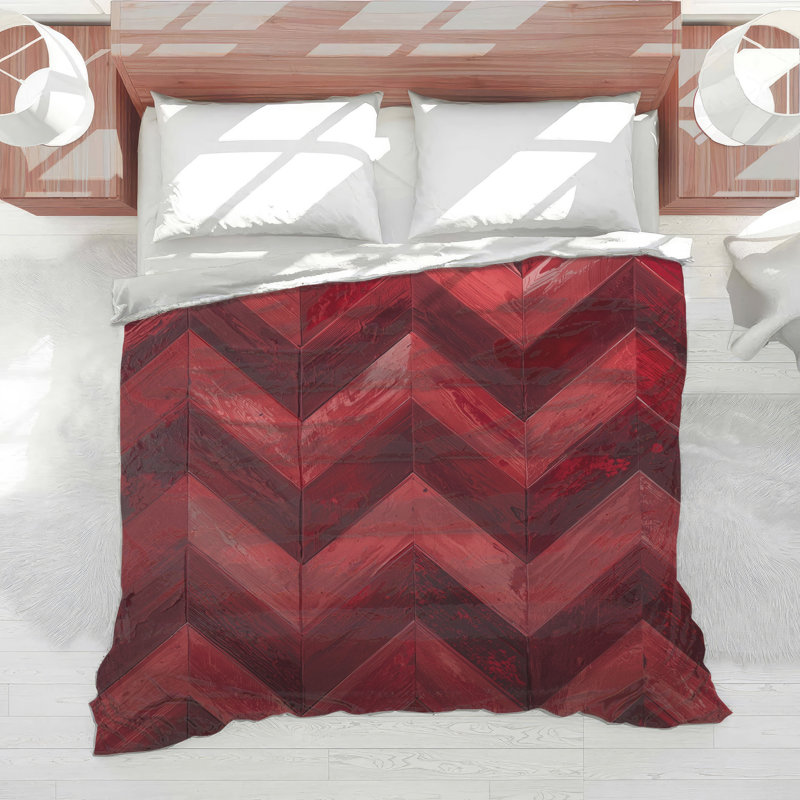 Édredon rouge à texture de bois à chevrons, Grand lit