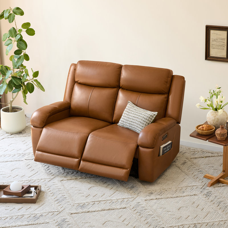 Canapé inclinable électrique en cuir véritable Zachery, Brun selle, 2