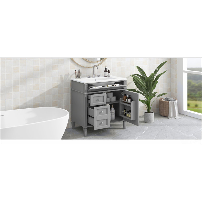 Meuble-lavabo de salle de bain 30 po avec lavabo supérieur, meuble-lavabo moderne avec 2 tiroirs et tiroir basculant, meuble-lavabo simple