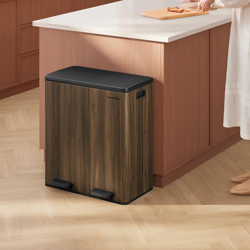 Poubelle, 2 poubelles de 8 gallons pour la cuisine, avec 15 sacs poubelle, 2 compartiments, seaux intérieurs en plastique et couvercles à charnières, hermétique