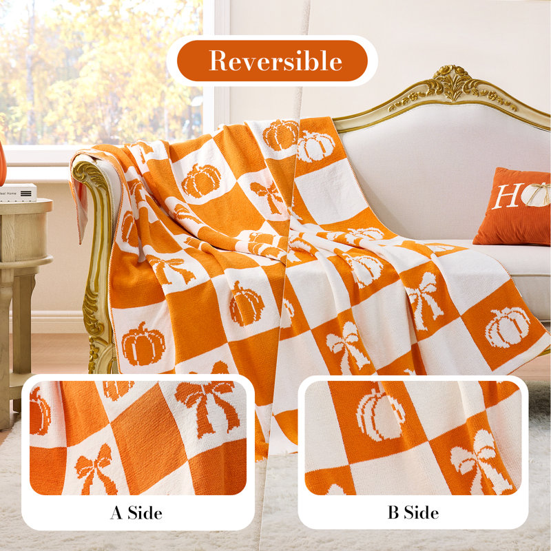 Jeté Amélie Home Chenille Halloween, Orange / blanc