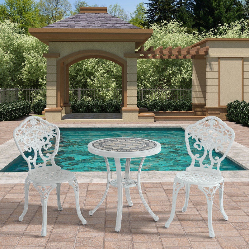 Bedros 2 - Person Patio Dining Set with Round Table, White