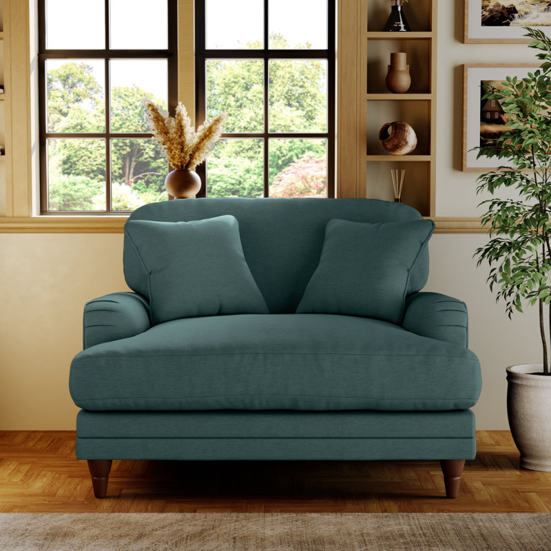 Elfur Upholstered Chair And A Half, Burnished Beech, Teal